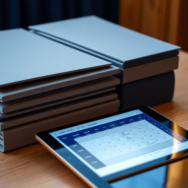 Bibliorafturi legale și tabletă cu calendar de conformitate